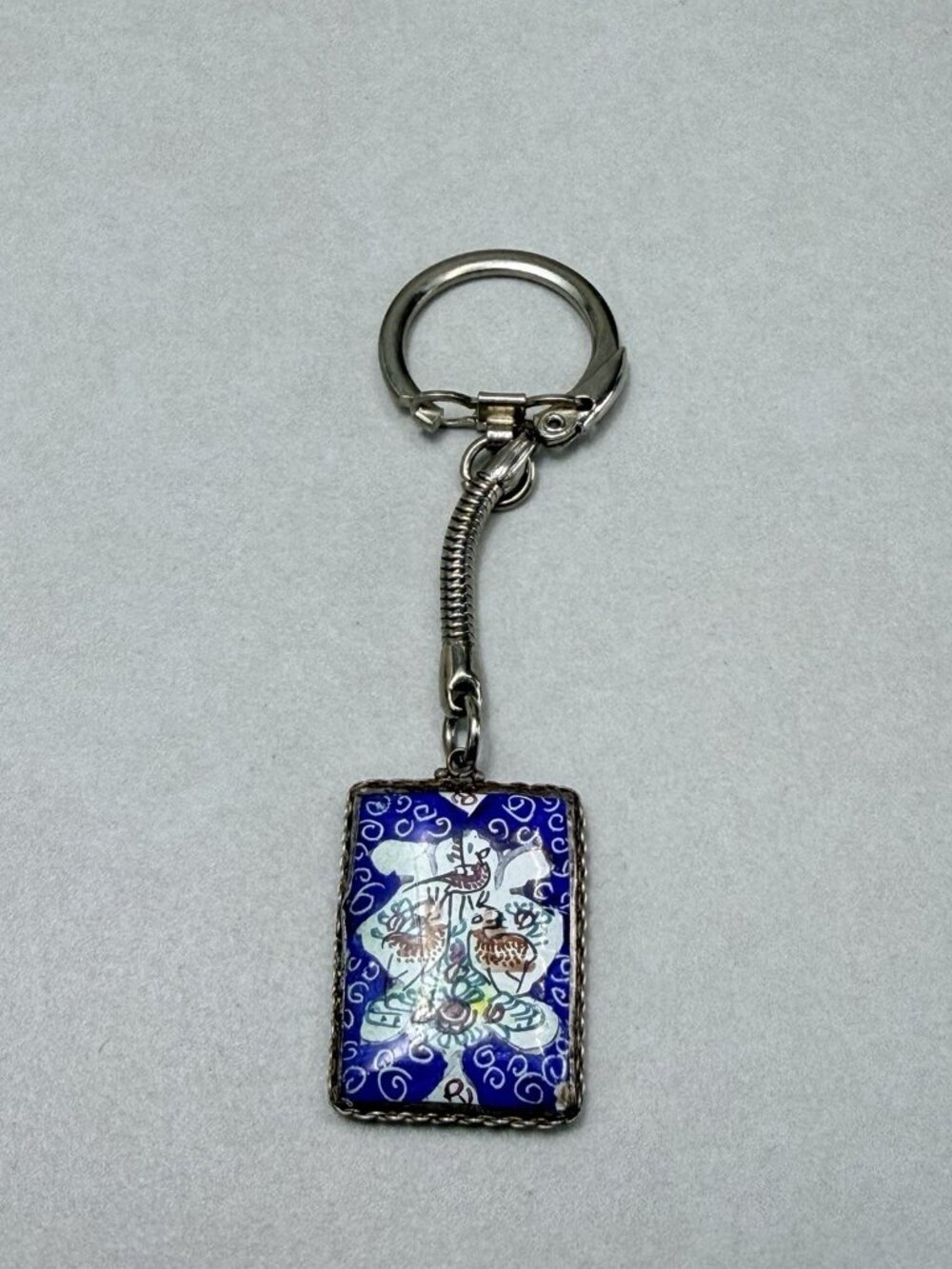 Vintage Enamel Double Sided Keychain Hand Painted Scene Pendant - Picture 2 of 7